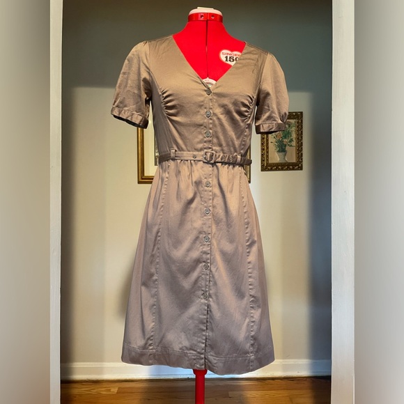 2FOR$30 H&M Taupe Brown Short Sleeve Safari Button Down Mini Dress - Picture 2 of 13